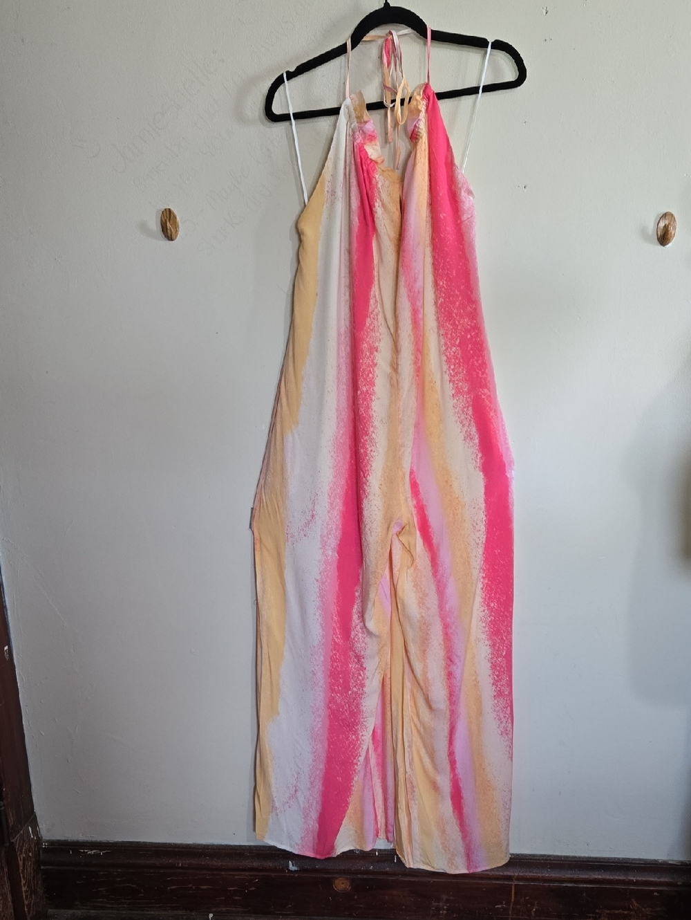 NWT Shop Neighbor Drawstring Halter Jumpsuit Wide Leg Elastic Back Lined Body